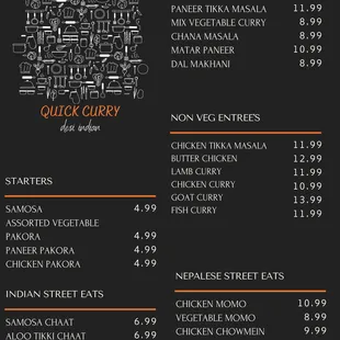 the menu of the restaurant