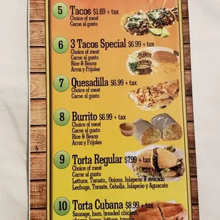 mexican menu