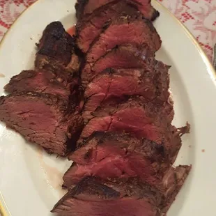 sliced steak on a plate