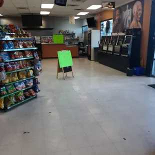 a sign in the middle of the store