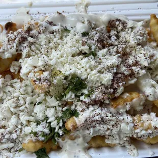 Hands down the BEST Greek fries ever! Extra sauce.