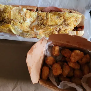 PORKROLL, BACON, EGG N CHEESE N TATER TOTS. WILL ORDER AGAIN.