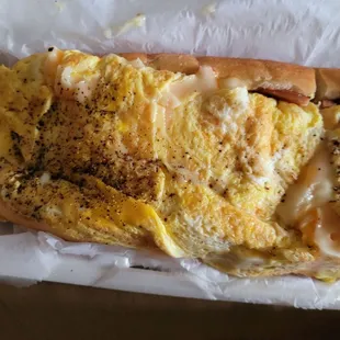 PORKROLL, BACON, EGGS N CHEESE ON LONG ROLL. IT WAS HUGE AND DELICIOUS.