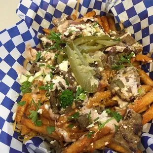 Loaded fries with lamb gyro