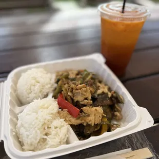 My favorite, Eggplant Basil Chicken  and delicious Thai Iced Tea