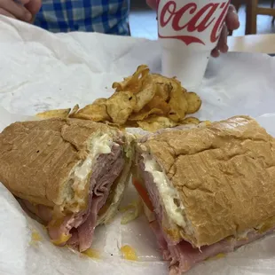 Hot ham and cheese poboy
