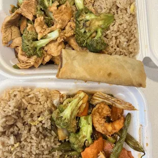 Chicken and shrimp with broccoli Shrimp with mixed vegetables  Spring roll