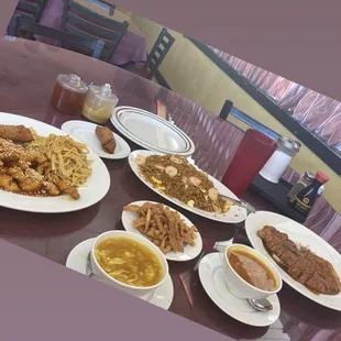 Sesame Chicken, Lo - Mein, Shrimp Fried Rice, Mandarin Chicken, Egg Drop Soup,Hot &amp; Sour Soup
