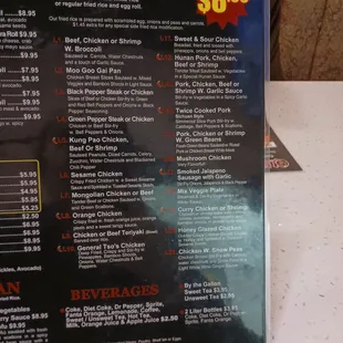 a menu for lunch special