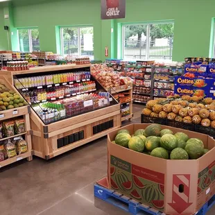 a produce section in a grocery store