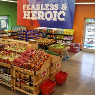 a produce section in a grocery store