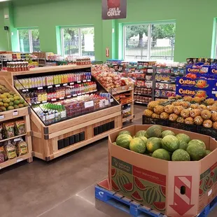 a produce section in a grocery store