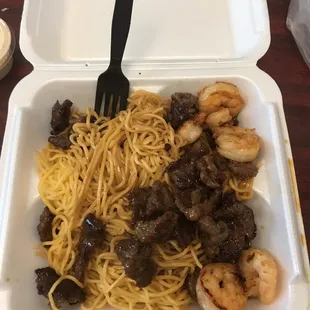Shrimp &amp; beef w/ noodles