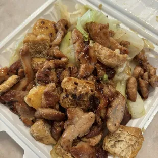 Chicken + Tofu over cabbage