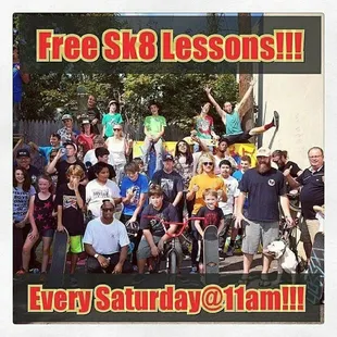 Quickie-Mart offers FREE Skate Lessons at Quickie-Mart every Saturday at 11am.   Free Sack Lunches,  Fruit, Treats and Ice Water.