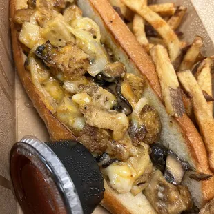 Mushroom melt with spicy fries