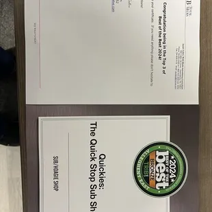 Bronze award for best hoagie/sub shop in Allegheny East Trib Live contest this 2024.