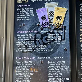 the menu and prices