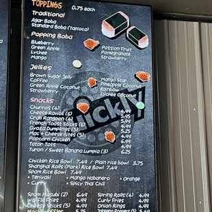 the menu of the restaurant