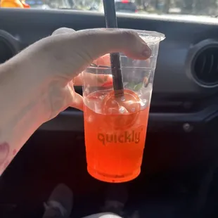 Strawberry lemonade, with strawberry popping Boba.