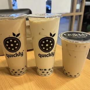 Classic Bubble Tea with boba, Jasmine Green Milk Tea with boba, White Tiger with boba