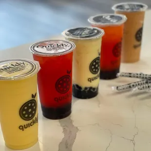 a row of boba teas