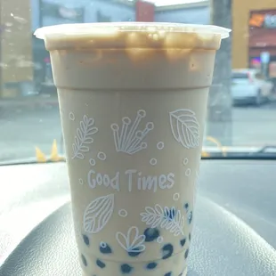 Classic milk tea with honey boba