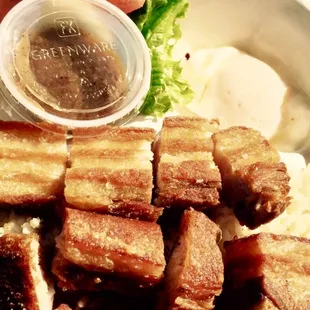 Kawalisilog (Crispy fried pork belly, Garlic Rice and Egg) Rice Plate