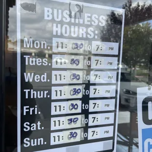 Business hours as of 10/1/23