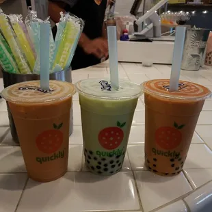 Thai milk tea w bobba and one without &amp; peppermint