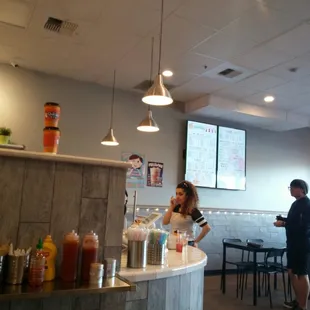 Condiments on the side and board games on the corner.