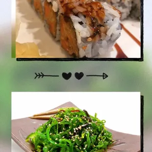 Sweet potato roll  seaweed salad