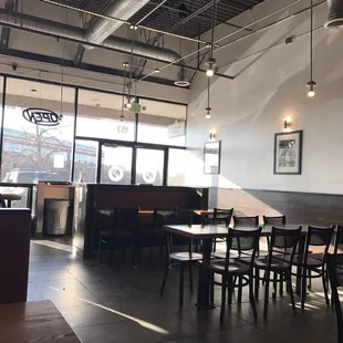tables and chairs in a restaurant