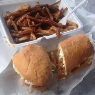 Shrimp Poboy n gravy fries...... Mmmmmmmm