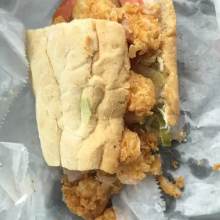 Shrimp Po'Boy  with extra slaw and sauce.