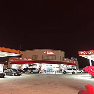 a gas station at night