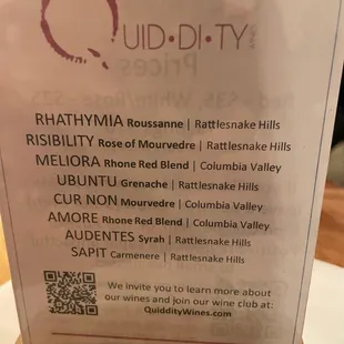 List of their wines