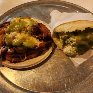 fried plantains and reina papiada arepa