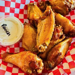 Traditional jumbo wings (bone-in) with homemade ranch sauce on the side