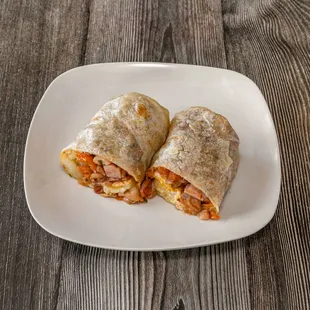 two burritos on a plate