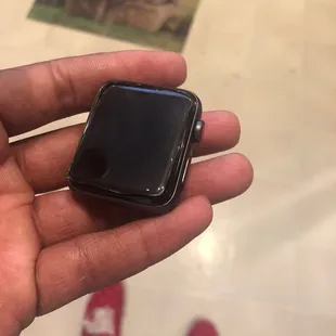 Screen is cracked all around. This is not a brand new Apple Watch. It's refurbished.