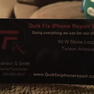 QuikFix, LLC Business Card