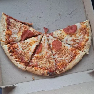 X-Large pepperoni bought at QT store 71. Don't do it!!! Disappointing.