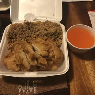 Lemon chicken with thick lemon sauce and regular fried rice. Look at the size of this plate!!!!