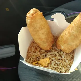 Two egg rolls and fried rice special $4.25.