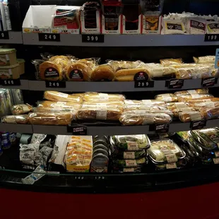 a display of sandwiches and wraps