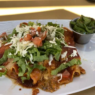 Chicken &amp; Hatch Chile Enchiladas. And a side of grilled Jalapeños, yum!