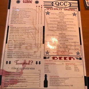 Drinks menu