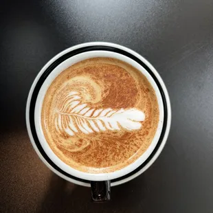 a cup of cappuccino on a table