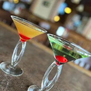 two martinis with different colors